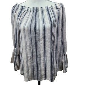 Sanctuary Off Shoulder Striped Belle Sleeve Blouse Medium Womens